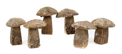 Lot 917 - Set of six unusual miniature carved staddle stones