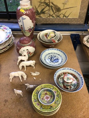 Lot 37 - Group of Chinese ceramics, including white glazed horses, rice bowls, etc