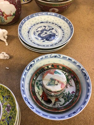 Lot 37 - Group of Chinese ceramics, including white glazed horses, rice bowls, etc