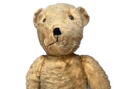 Lot 1920 - 1950s Golden Mohair teddy bear, velvet paws, disc jointed, 70cms approximately.