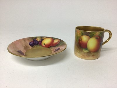 Lot 54 - Royal Worcester fruit painted coffee can and saucer, signed by Ayrton and Moseley, the saucer 11cm diameter