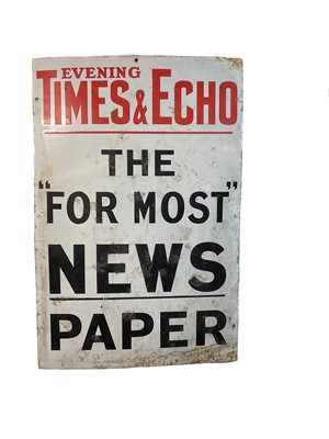 Lot 46 - Original 'Evening Times & Echo The "For Most" News Paper' enamel advertising sign, 76.5 x 51cm