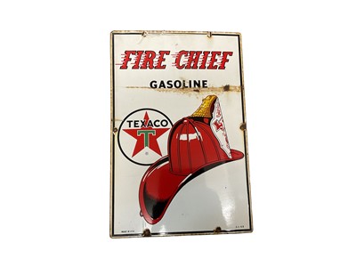 Lot 49 - Original 'Fire Chief Gasoline Texaco' enamel advertising sign, dated 3-1-62, 46 x 30.5cm