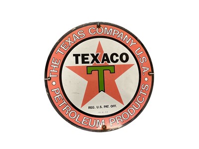 Lot 50 - Original 'Texaco, The Texas Company U.S.A. Petroleum Products' enamel advertising sign, 30cm in diameter