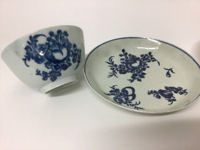 Lot 67 - Three 18th century Liverpool tea bowls and saucers, including one decorated in polychrome enamels with Chinese figures, one with fruit and another with flowers