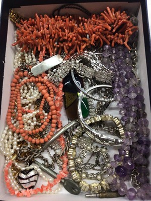 Lot 1009 - Vintage faceted amethyst bead necklace, coral necklace, silver jewellery and costume jewellery