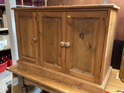 Lot 1276 - Pine cupboard, pine scribes desk and a pine two height dresser and an antique pine corner cupboard (4)