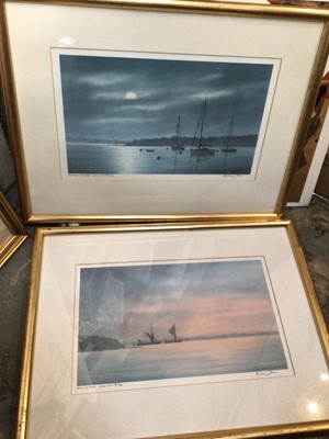 Lot 254 - Brian Ottley watercolour, Ships at rest, together with two signed Anthony Olsen prints and various unframed prints