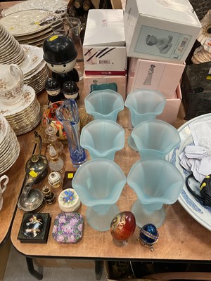 Lot 505 - Five various boxed Nao figures, scent bottles, decorative glass and sundries