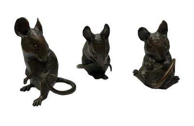 Lot 343 - Michael Simpson, contemporary, three limited edition bronze sculptures of mice, 99/250, with related paperwork and orignal box