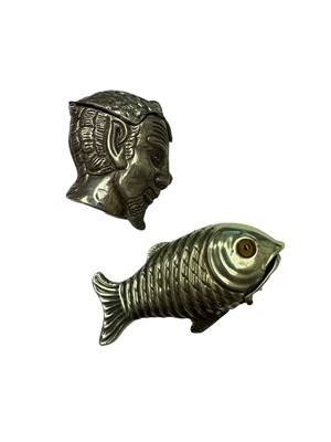 Lot 1041 - Two novelty silver plated vestas, one in the form of a fish, the other a devil