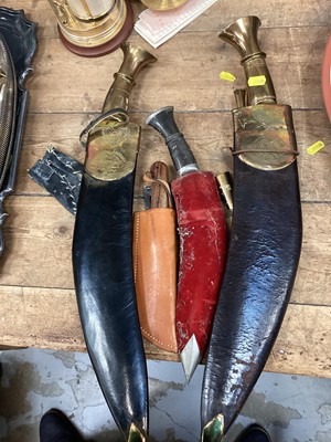 Lot 19 - Two large Gurkha Kukri knifes and others