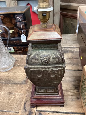 Lot 23 - Three Chinese bronze table lamps