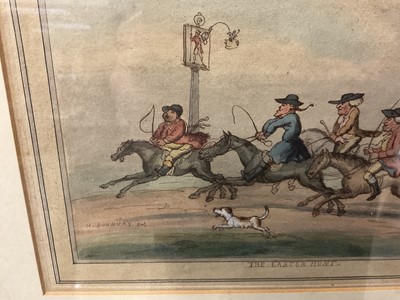 Lot 152 - After Henry Banbury, hand coloured etching - The Easter Hunt, image 13 x 22cm, glazed maple frame