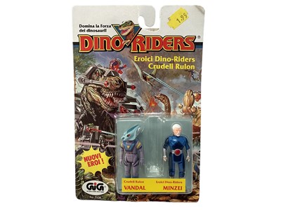 Lot 340 - Tyco GiG (c1989) Italian Version Series 2 Dino Riders Nouvi Eroi (New Heroes) Vandal & Minzei 2 3/4" action figure twin pack set, on card with blister pack No.9108 (1)