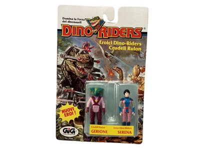 Lot 335 - Tyco GiG (c1989) Italian Version Series 2 Dino Riders Nouvi Eroi (New Heroes) Gerione & Serena 2 3/4" action figure twin pack set, on card with blister pack No.9108 (1)