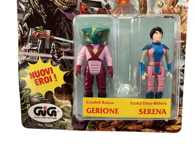 Lot 335 - Tyco GiG (c1989) Italian Version Series 2 Dino Riders Nouvi Eroi (New Heroes) Gerione & Serena 2 3/4" action figure twin pack set, on card with blister pack No.9108 (1)