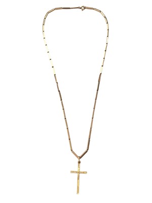 Lot 30 - 18ct gold cross pendant on an 18ct gold bar link chain