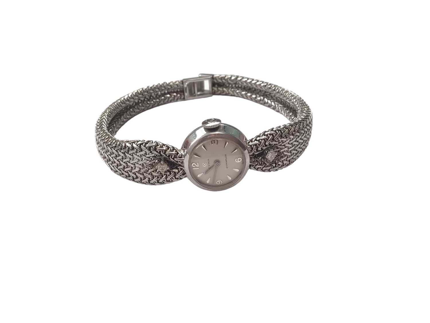 Lot 34 - 1950s/1960s ladies Cyma Cymaflex 9ct white gold wristwatch