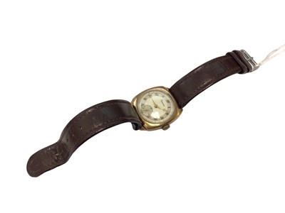 Lot 38 - 1940s Vertex 9ct gold cushion shaped wristwatch on leather strap