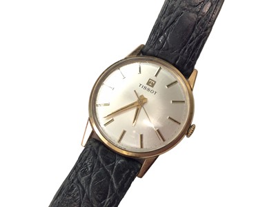 Lot 39 - 1970s Tissot 9ct gold cased wristwatch on leather strap
