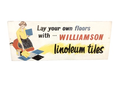 Lot 106 - Original 1950's "Lay you own floors with... Williamson linoleum tiles" shop advertising sign.