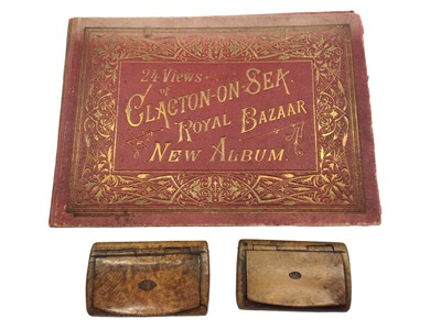 Lot 366 - Two Victorian burr wood snuff boxes and a vintage Clacton photo book