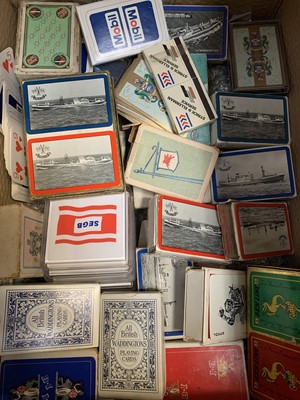 Lot 312 - Group of naval and maritime playing cards, tankards, dishes and other related items (1 box)