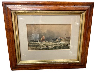 Lot 161 - Robert Ernest Roe (1852-1921) watercolour - Shipping off a pier, signed, 12 x 19cm, in glazed maple frame