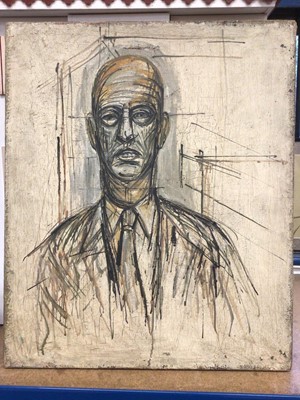 Lot 26 - Oil on canvas portrait of a man, unsigned, style of Alberto Giacometti