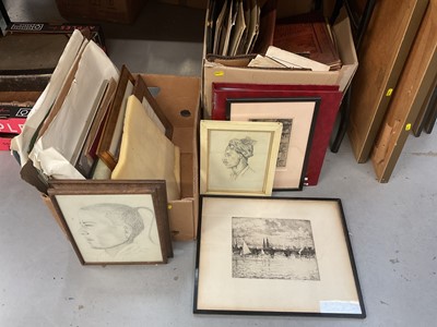 Lot 442 - Collection of assorted pictures to include etchings, unframed works and other items.