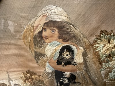 Lot 379 - Georgian silk work panel of a lady and her dog