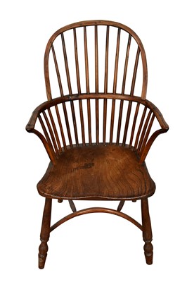 Lot 1346 - 19th century yewwood Windsor chair with elm seat and crinoline stretcher