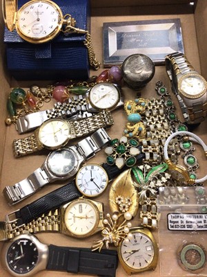 Lot 1007 - Silver card case, various wristwatches, pocket watch, costume jewellery etc