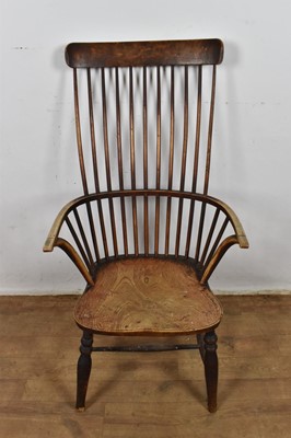 Lot 1366 - 19th century ash and elm stick back Windsor arm chair