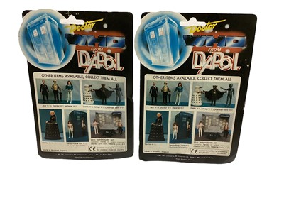 Lot 57 - Dapol (c1987) Doctor Who Dalek W8 Series Black & Gold (x2), Black & Silver (x2), White & Gold (x3), all on card with bubblepack (7)