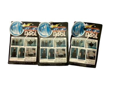 Lot 57 - Dapol (c1987) Doctor Who Dalek W8 Series Black & Gold (x2), Black & Silver (x2), White & Gold (x3), all on card with bubblepack (7)