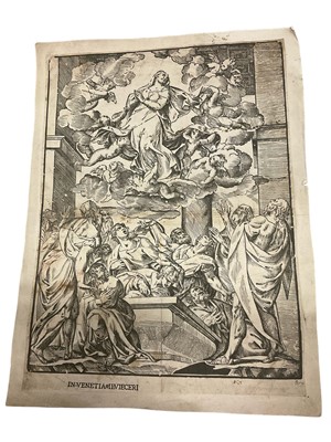 Lot 136 - Follower of Titian, 17th century woodcut print, The Assumption