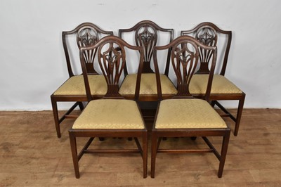 Lot 1341 - Set of five late 18th century Hepplewhite style mahogany dining chairs