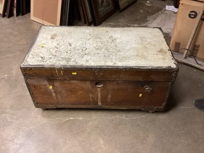 Lot 1335 - Brass bound campherwood box, 19th century bidet and stool on square legs (3 items)