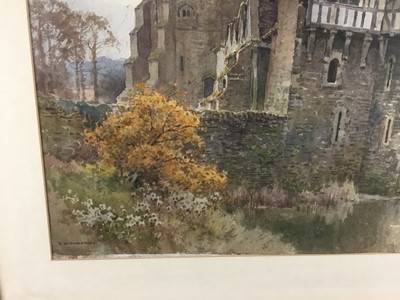 Lot 76 - E. W. Haslehust pair of signed watercolours - Stokesay Castle, the first 49cm x 34cm, the second 38cm x 52cm, in glazed frames (2)