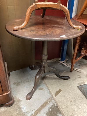 Lot 1292 - Antique tripod table standing on central column with three pad feet, together with miniature childs inlaid folding chair