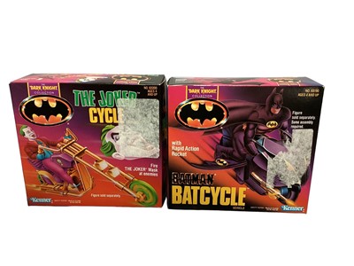 Lot 157 - Kenner (c1990) DC Comics Batman The Dark Knight Collection Batcycle, No.0063190 & The Joker Cycle No.63200, both boxed (graphics damage)(2)