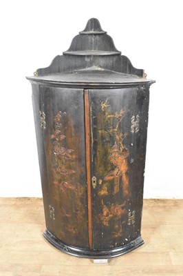 Lot 1368 - George III black lacquered hanging corner cupboard