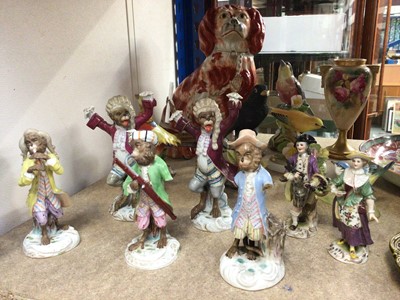 Lot 348 - 19th century monkey band ornaments, Continental porcelain figures, Staffordshire dog and other ceramics