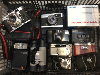 Lot 358 - Box of vintage and later cameras and accessories