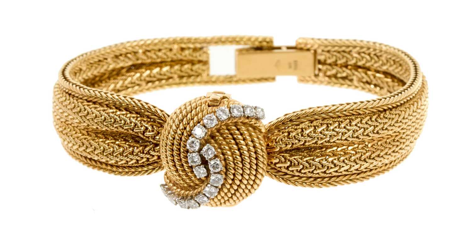 Lot 711 - 1950s/1960s lady's Omega 18ct gold and diamond cocktail bracelet watch
