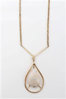 Lot 3281 - Large pear-drop opal pendant in mount, on gold...