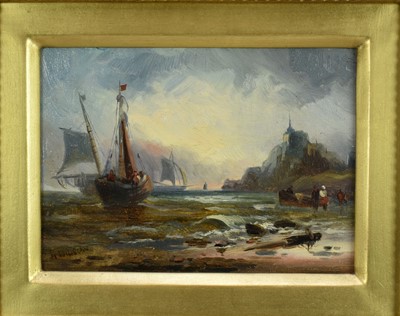 Lot 71 - Attributed to John H. Wilson (1774-1855), oil on board - Mont Saint Michel, bearing signature, 12cm x 17cm, in gilt frame