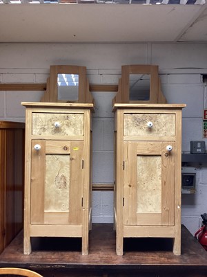 Lot 1324 - Pair of pine bedside cupboards with mirrored backs